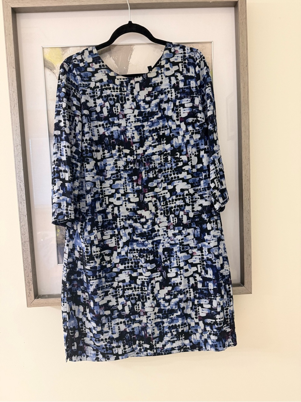 Reitmans Navy and White Abstract Print Long Sleeve Dress